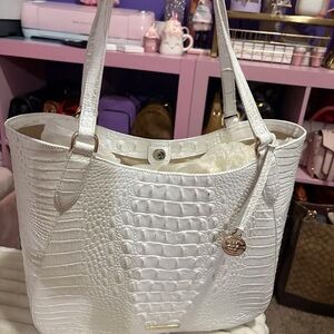 Brahmin White Crocodile-Embossed Tote